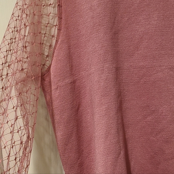 MADISON + HUDSON LACE SHEER SLEEVE RAYON MOCK NECK BLUSH RAYON TOP - Picture 6 of 15